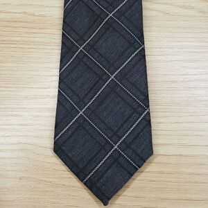 ALFANI Mens Neck Tie Charcoal Grid Diamond Plaid Woven Stain Resistant ALFATECH